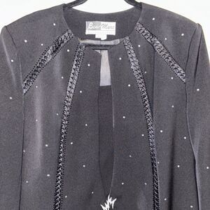 Ben Marc International Long Black Rhinestone Satin Blazer Jacket Womens14